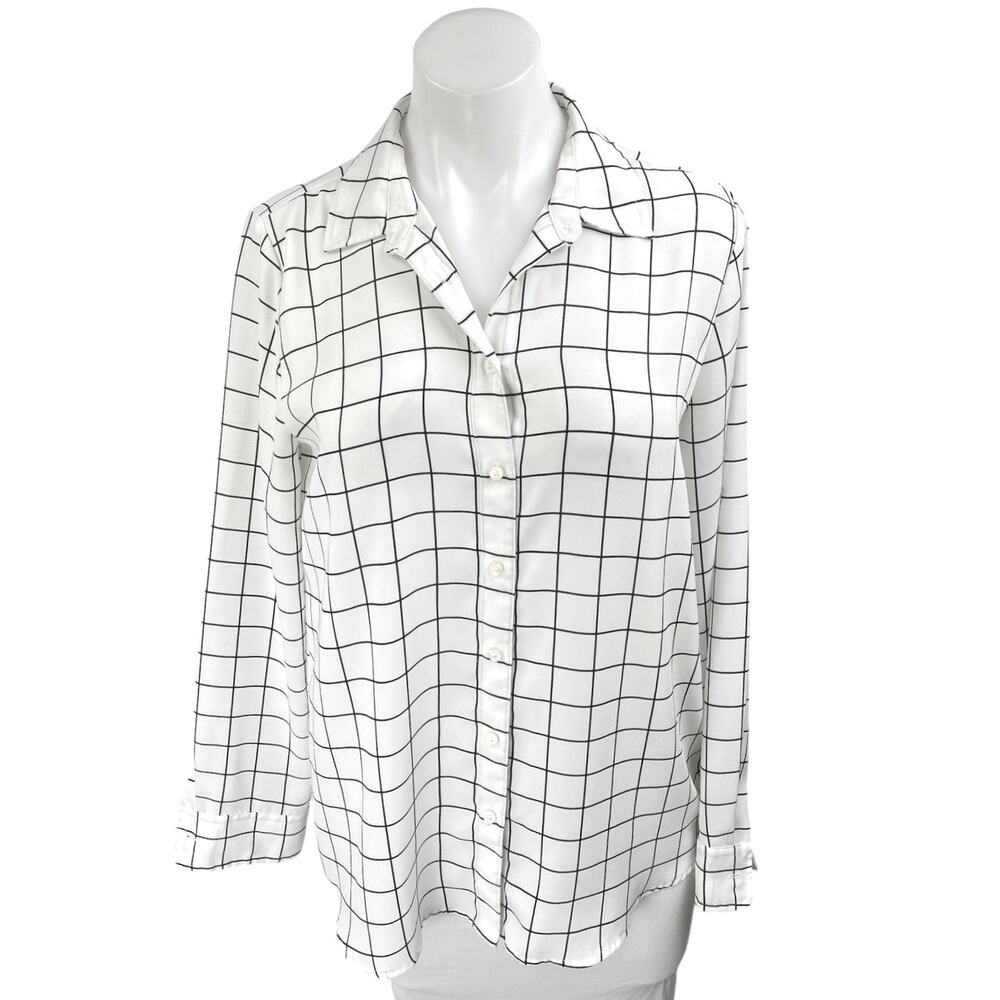 J.Crew Women's White Plaid Checkered Long Sleeve Collar Button Up Shirt Top Sz S